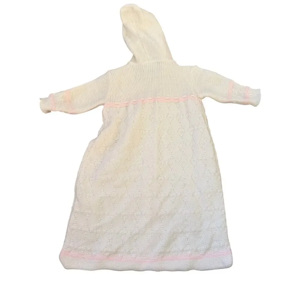 Tiny Togs Bath Robe Size 0/6 Months Ivory Knit Terry Cloth Hooded Slumber Party